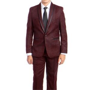 Boys Dotted Pattern Burgundy Suit.